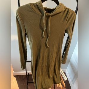 SHEIN SXY Solid Ribbed Knit Hooded Sweater Dress